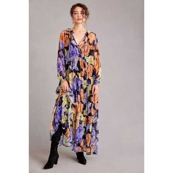 Anthropologie The Marais Printed Chiffon Maxi Dress Size S - Picture 1 of 7